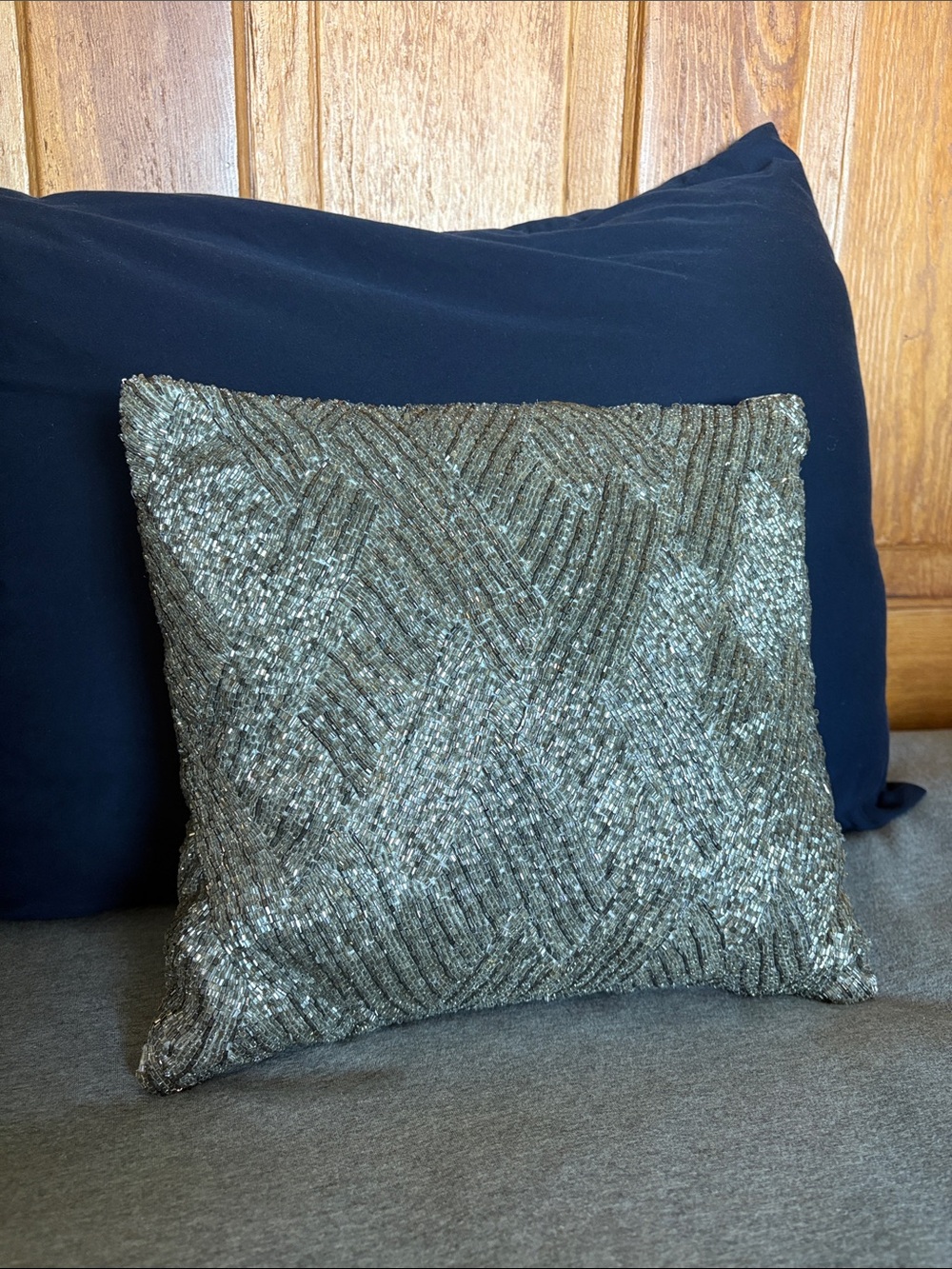 Tahari Home Beaded Silver Throw Pillow